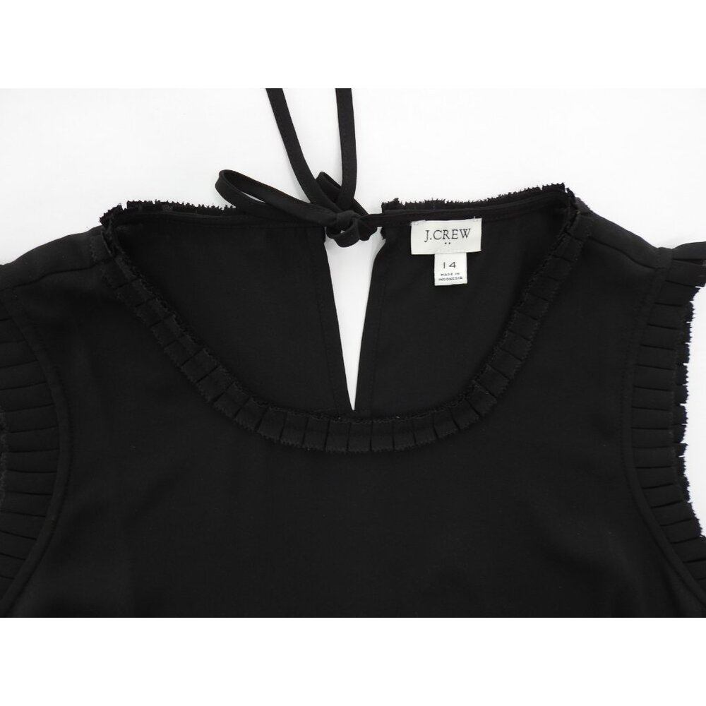 J Crew Black Sheer Lightweight Sleeveless Ruffle Trim Blouse Size 14 BusinessCas - Picture 3 of 11